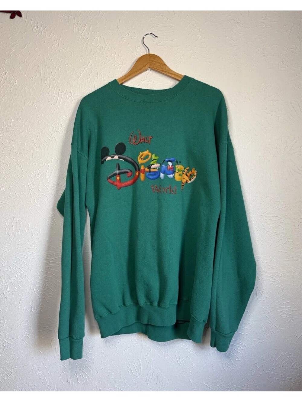 Walt Disney World Vintage Y2k Pullover Sweatshirt Size Xl Green Character Letter